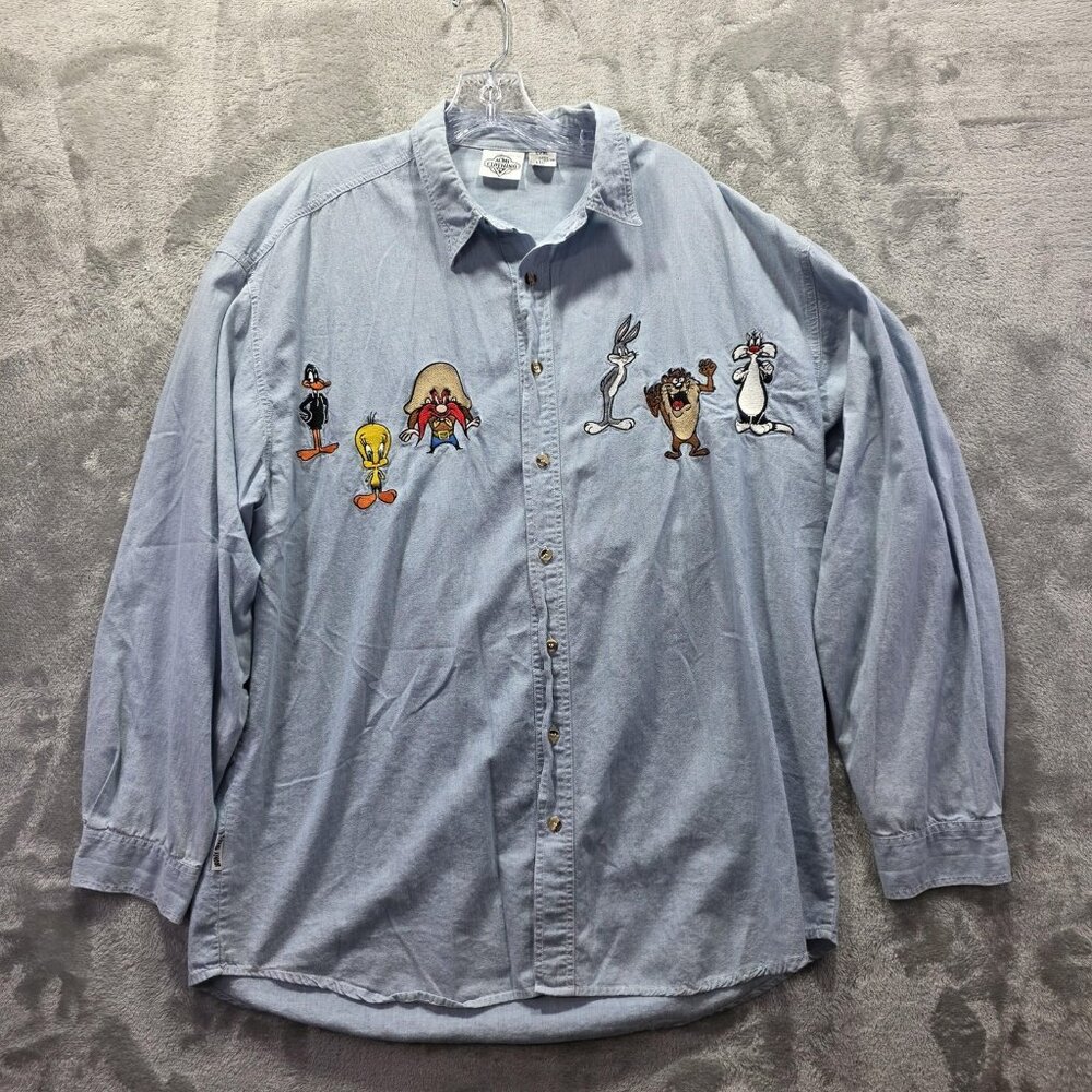 Vintage Looney Tunes Shirt Mens Large XL Embroidered Cartoon Characters 90s